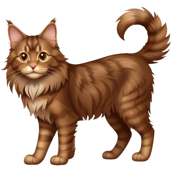 cinematic-brown-maine-coon-cat-full-body-on all fours-emoji,-head-tilted-playfully-and-inquisitively,-sleek--brown-fur,-simplified-yet-adorable-features,-highly-detailed,-glowing-with-a-warm,-friendly-glow -simplified-yet-realistic emoji