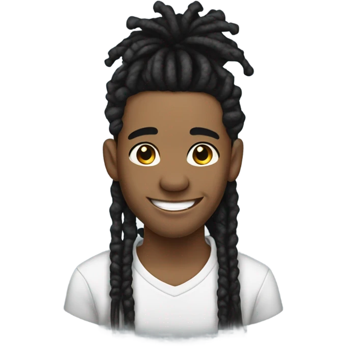 young guy with black dread locks wearing earrings and big lips and smiling with dimples emoji