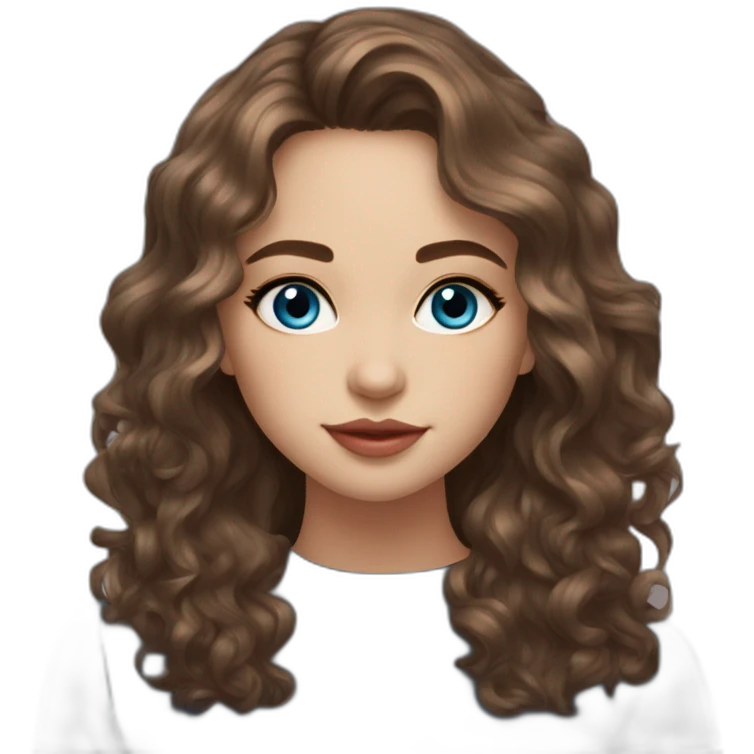 beautiful girl, blue eyes, shoulder length medium brown wavy hair, small rosy lips emoji