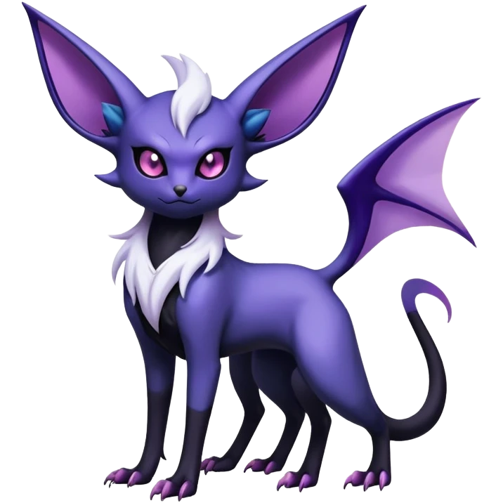 Shiny Exotic Badass Mysterious Gothic Noibat-Espeon-Absol-Pokémon-Fakémon-hybrid-creature (full body) emoji