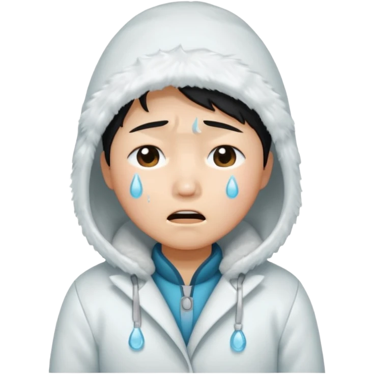 asian, eskimo glass, white coat, crying emoji