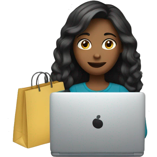 a girl doing shopping online on pc emoji