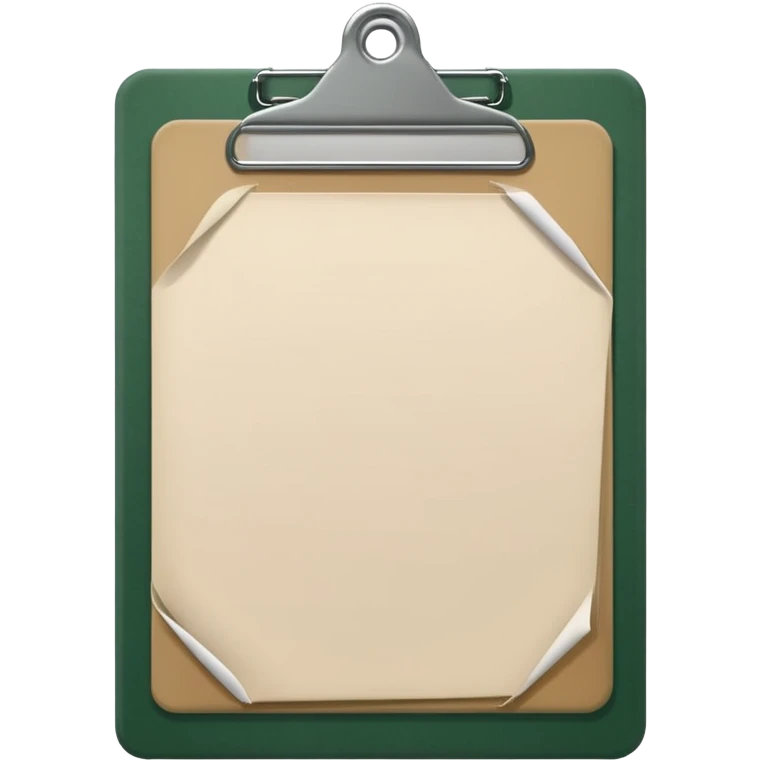 minimalistic dark green clipboard with light beige paper, no text, Apple emoji style emoji