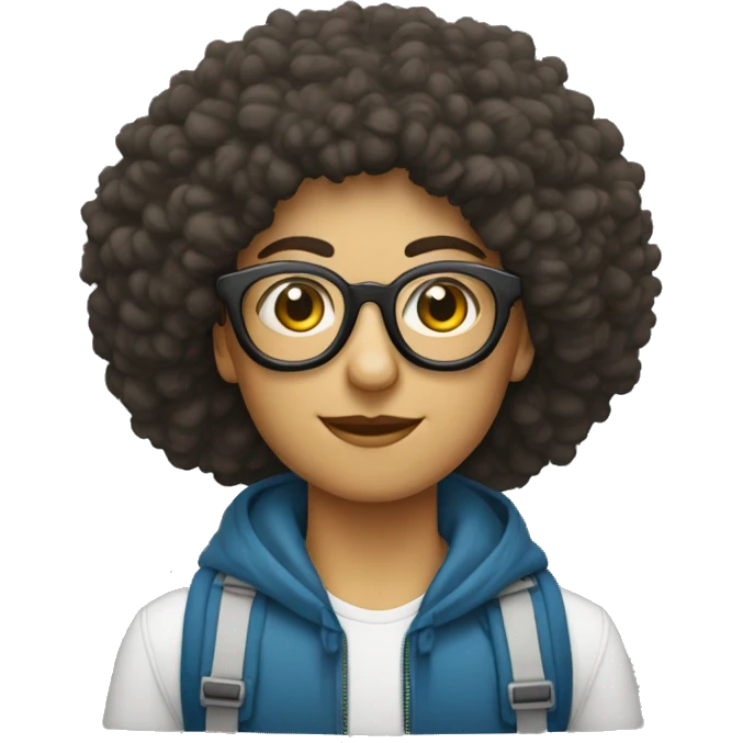 una persona blanca con afro corto y lentes con mochila emoji