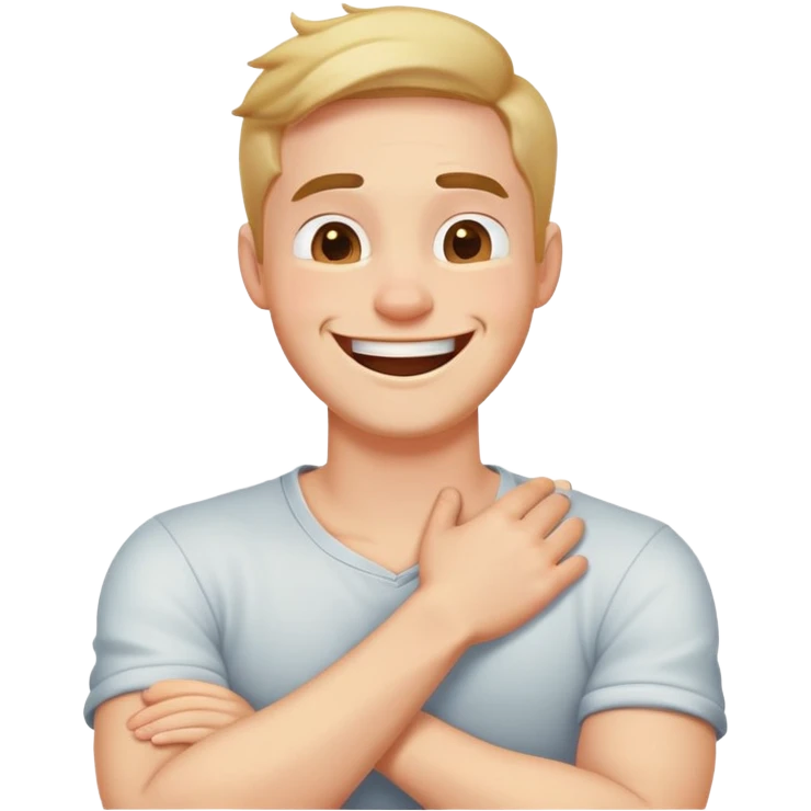 Arms crossed holding neck laughing guy emoji