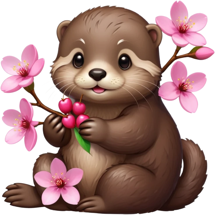 cute otter holding a cherry blossom flower emoji
