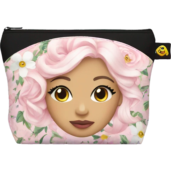 light pink floral makeup bag  emoji