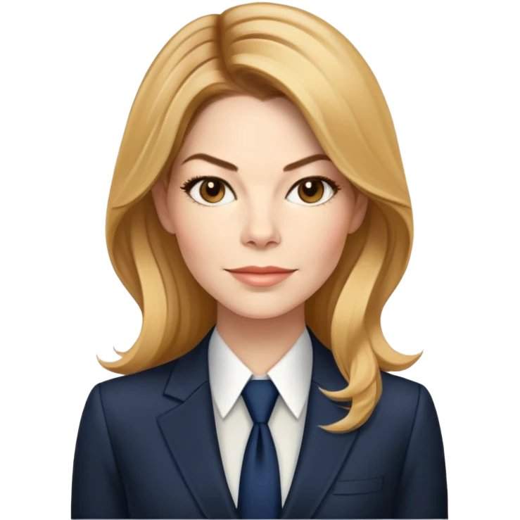Michelle Monaghan with honey blonde hair as CEO in business attire emoji