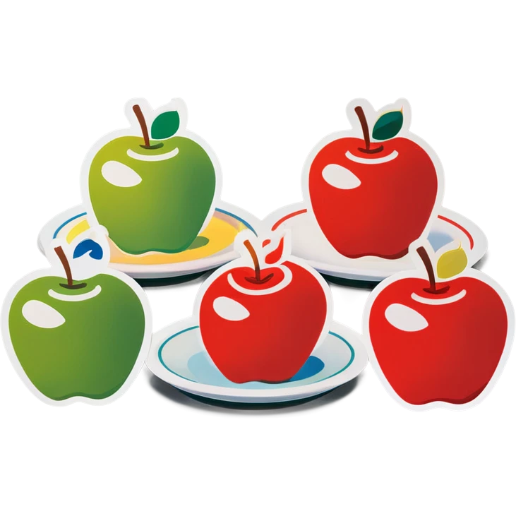 Six apples, side-by-side, sit on a plate emoji