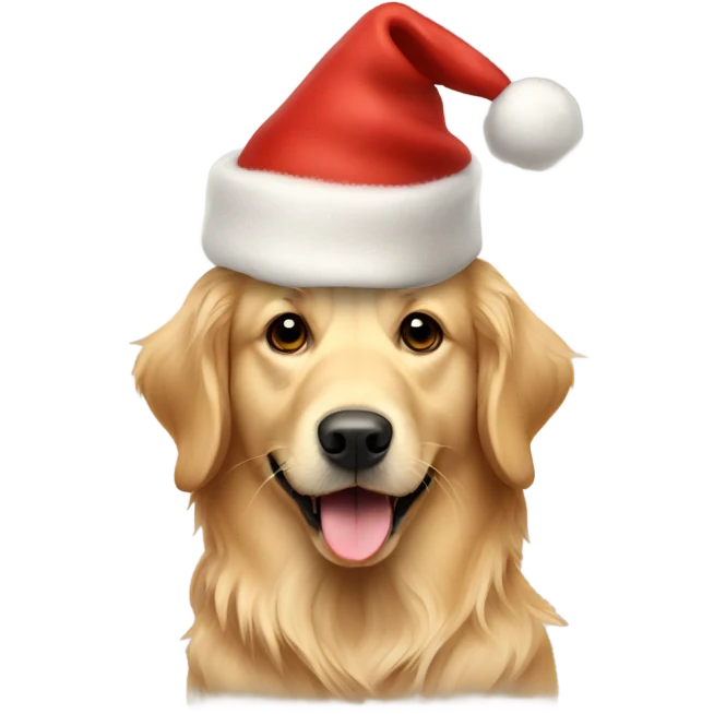 Golden retriever with a Christmas hat emoji