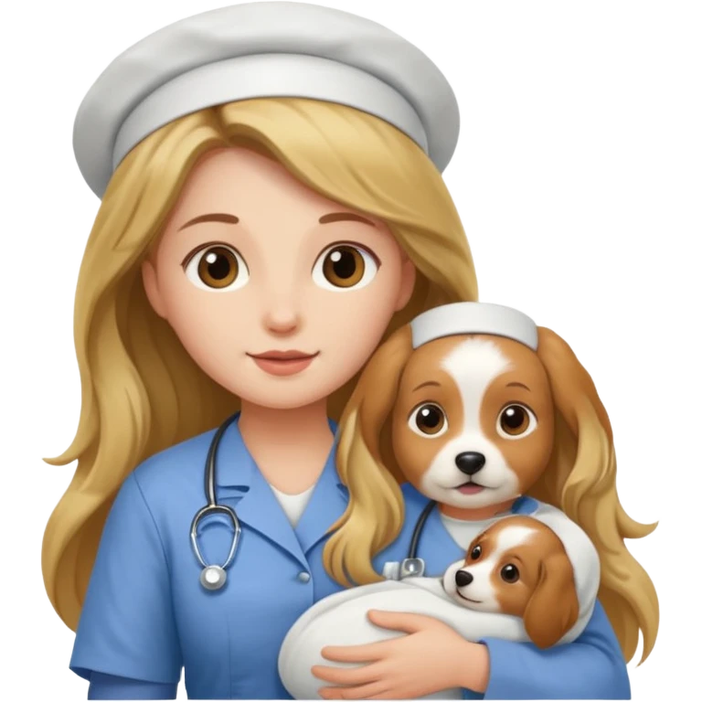 long haired nurse holding baby dog emoji