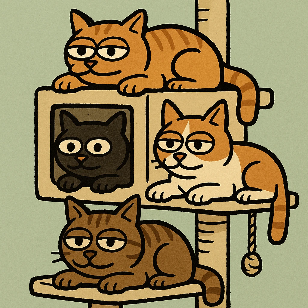 cats relaxing in a vertical playhouse emoji
