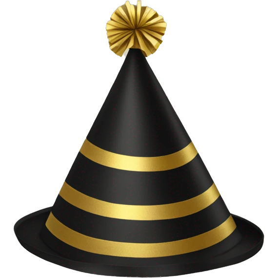 New Year's party hat black gold with strings sticking out emoji