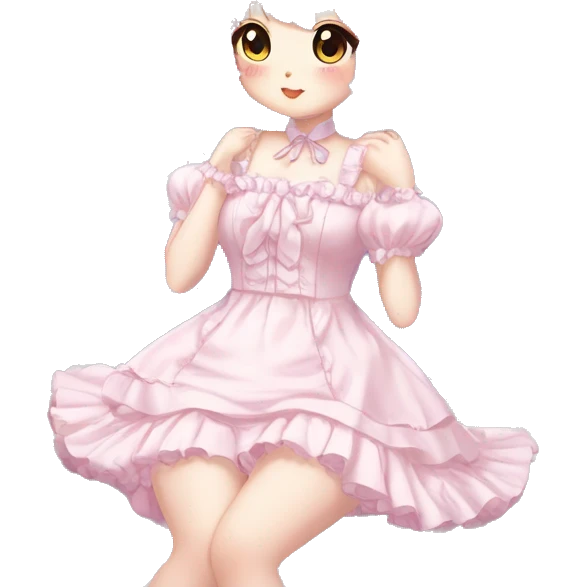 Shiny Blushing Cute Kawaii Beautiful Pastel Lolita Anime Catgirl Trending Style Cottagecore Pastelcore  full body emoji