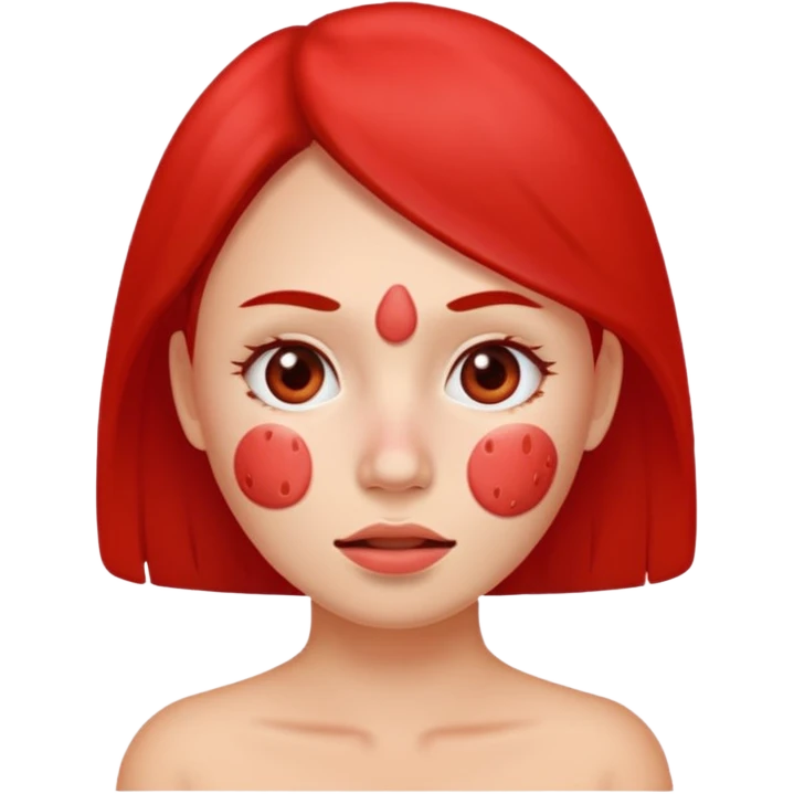 woman with red acne face emoji