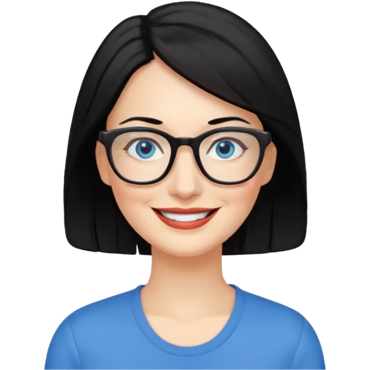 woman 50 years old, black hair, blue eyes, glasses emoji