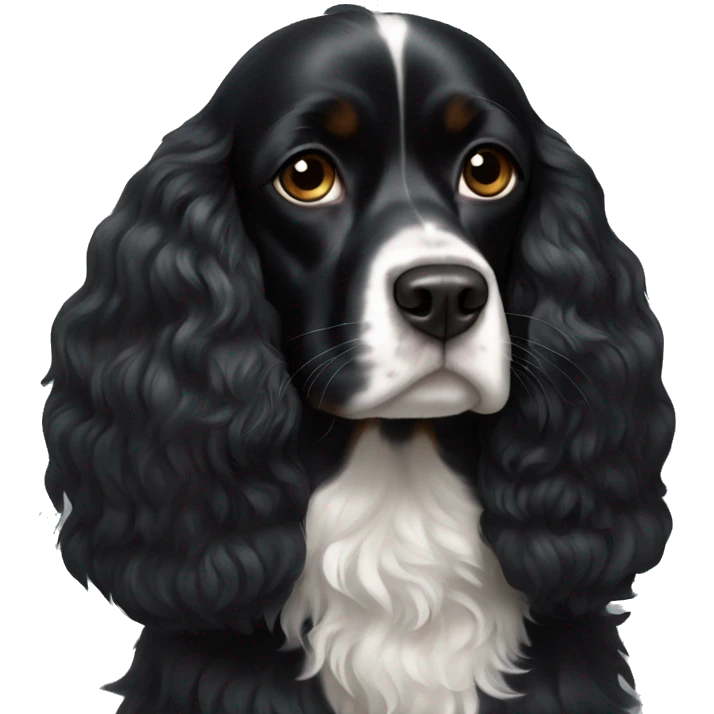 Small completely black king spaniel with black fur on his whole face and white fur on chest emoji