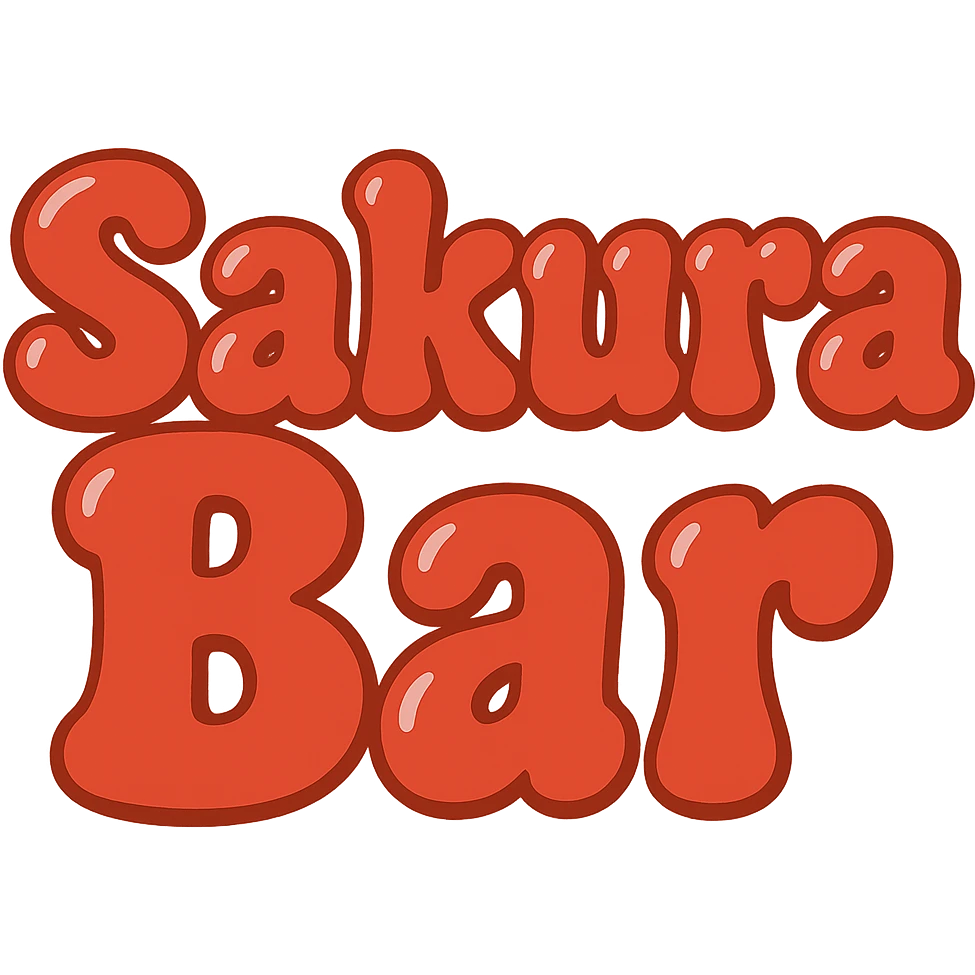 Change the text to 'Sakura Bar' in the same extra puffy, red bubble letter style, whimsical and lighthearted, with a transparent background. Maintain the extra puffy, red bubble letter style that is whimsical and lighthearted. emoji