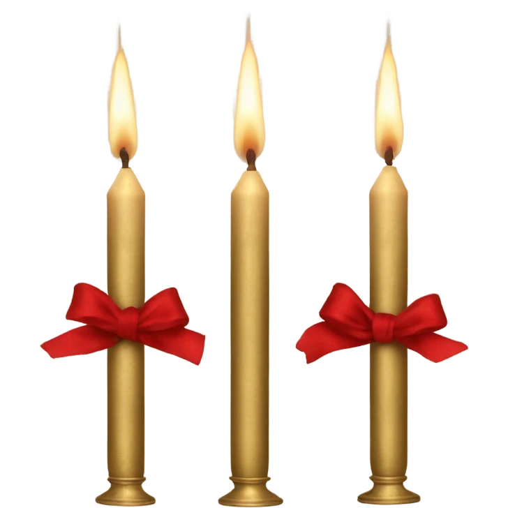 Neutral candles in brass tapers with red velvet ribbon around them emoji