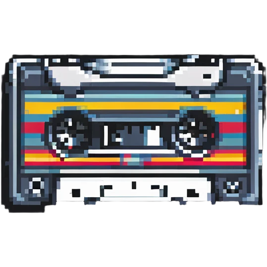 A retro pixel art cassette tape with vibrant colors emoji