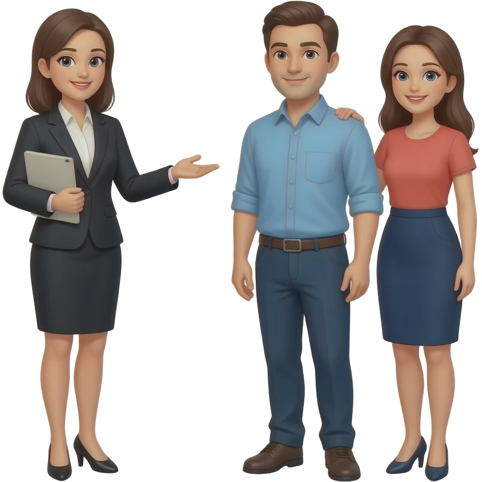 Using my picture as the Realtor, showing a home to a man and woman emoji