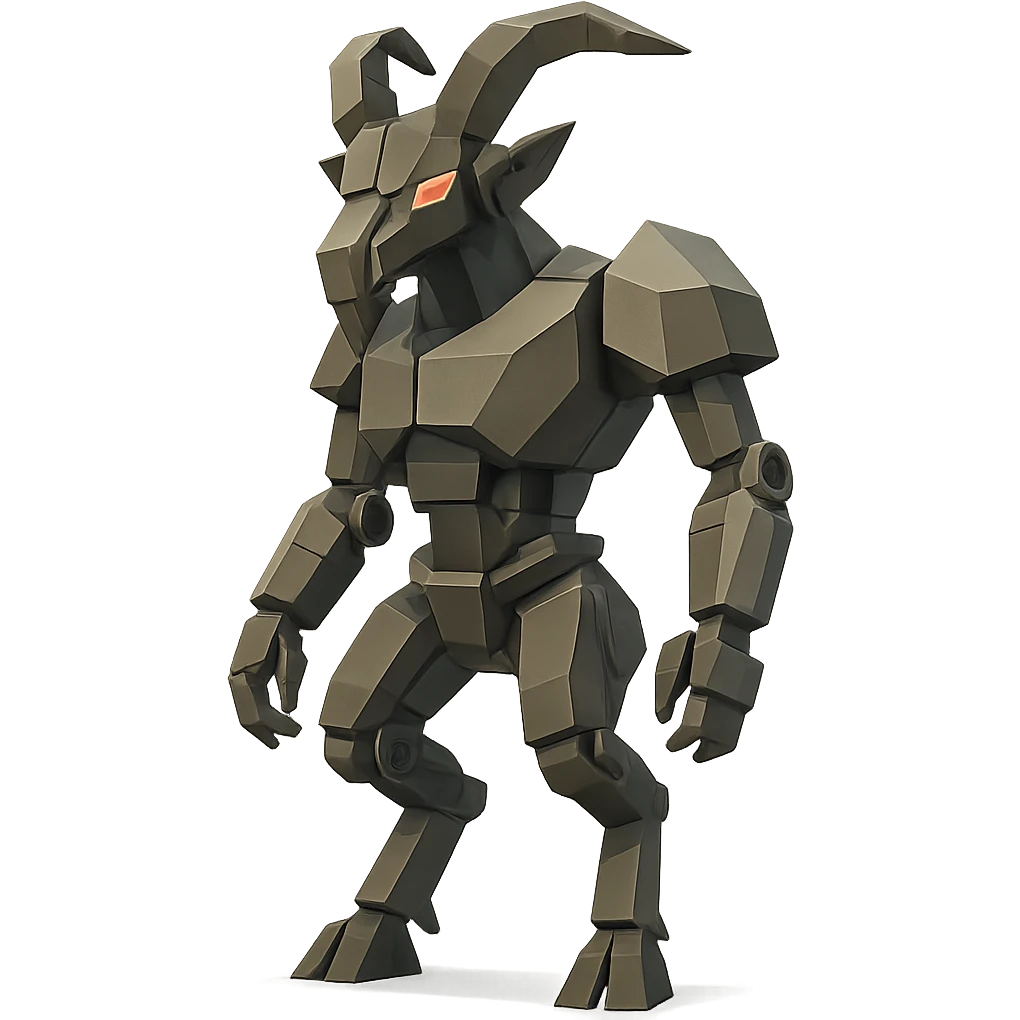 low-poly mechanical goatman emoji