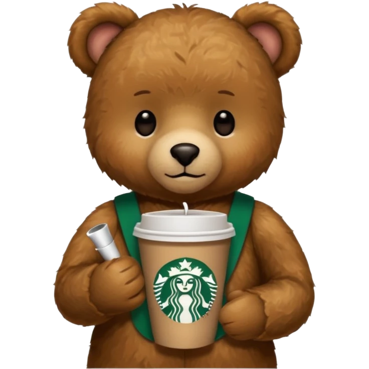teddy bear with one cup of starbucks coffee emoji