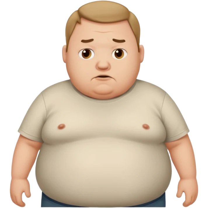 a cartoon fat man holding his stomach wearing t shirt, while looking confused?  emoji