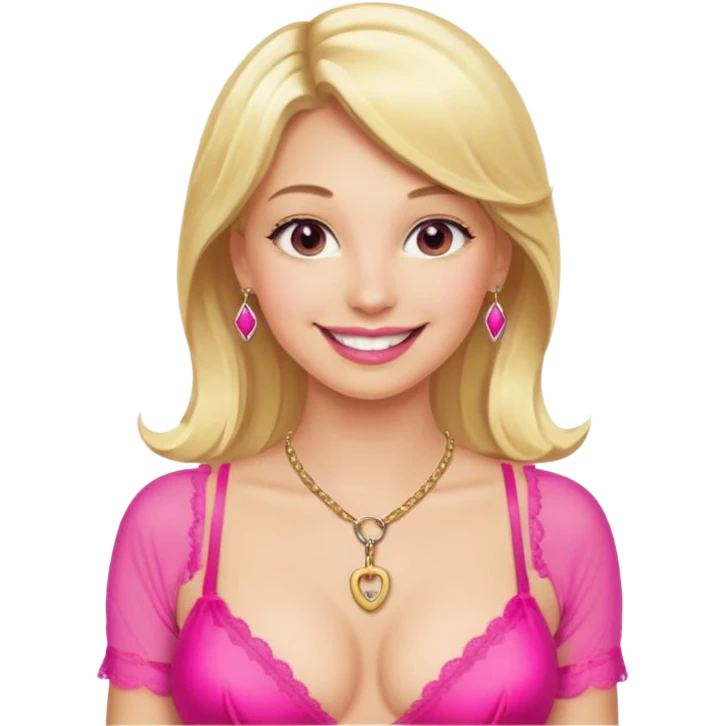 A regular key on a necklace on the neck of a blonde woman wearing hot pink lingerie emoji
