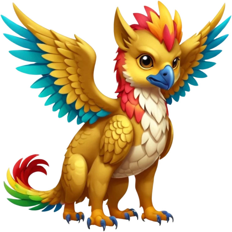 Colorful tropical exotic cute cool beautiful shiny beautiful fantasy-Gryphon-Cacomistle-oncilla-animal-Fakémon-hybrid-fursona (full body) emoji