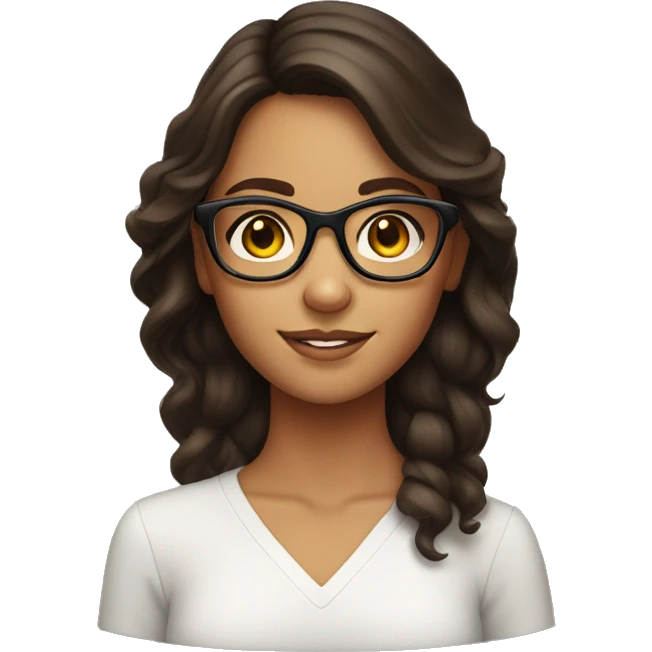 tanned brunette girl in glasses with hazel eyes  emoji
