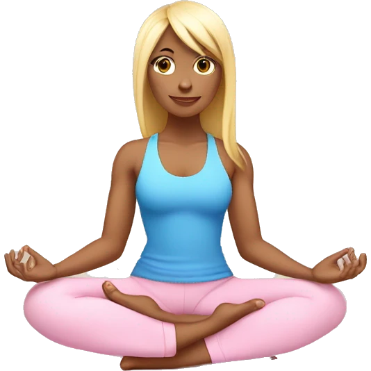 blonde with bangs and blue eyes yoga girl light pink clothes sitting on yoga mat emoji