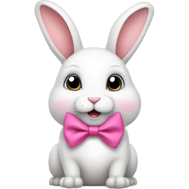 Cute little rabbit with a big belly and a pink bow tie on his neck and on his ears emoji