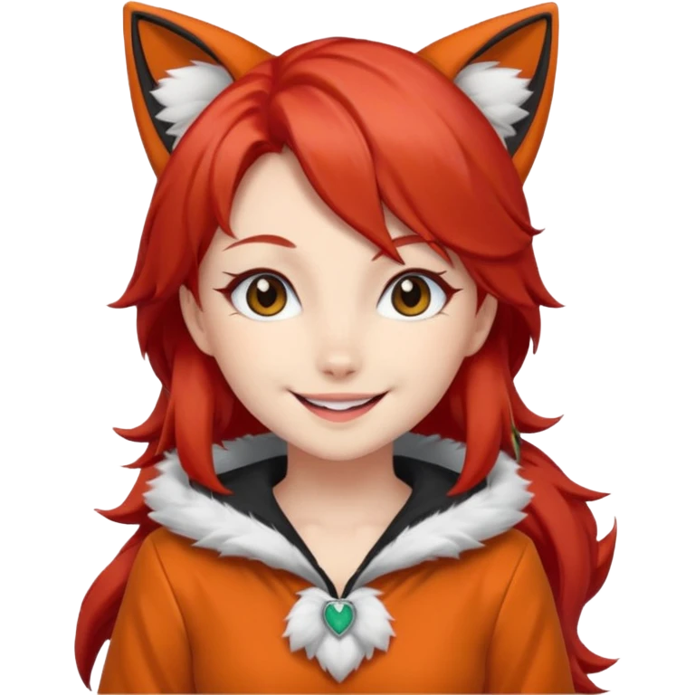 An anime girl with red hair in a fox costume emoji