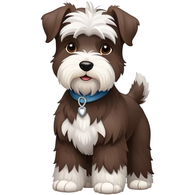 Fluffy Chocolate and white schnauzer standing emoji