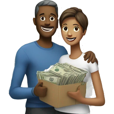 A person happy with money house and jo emoji