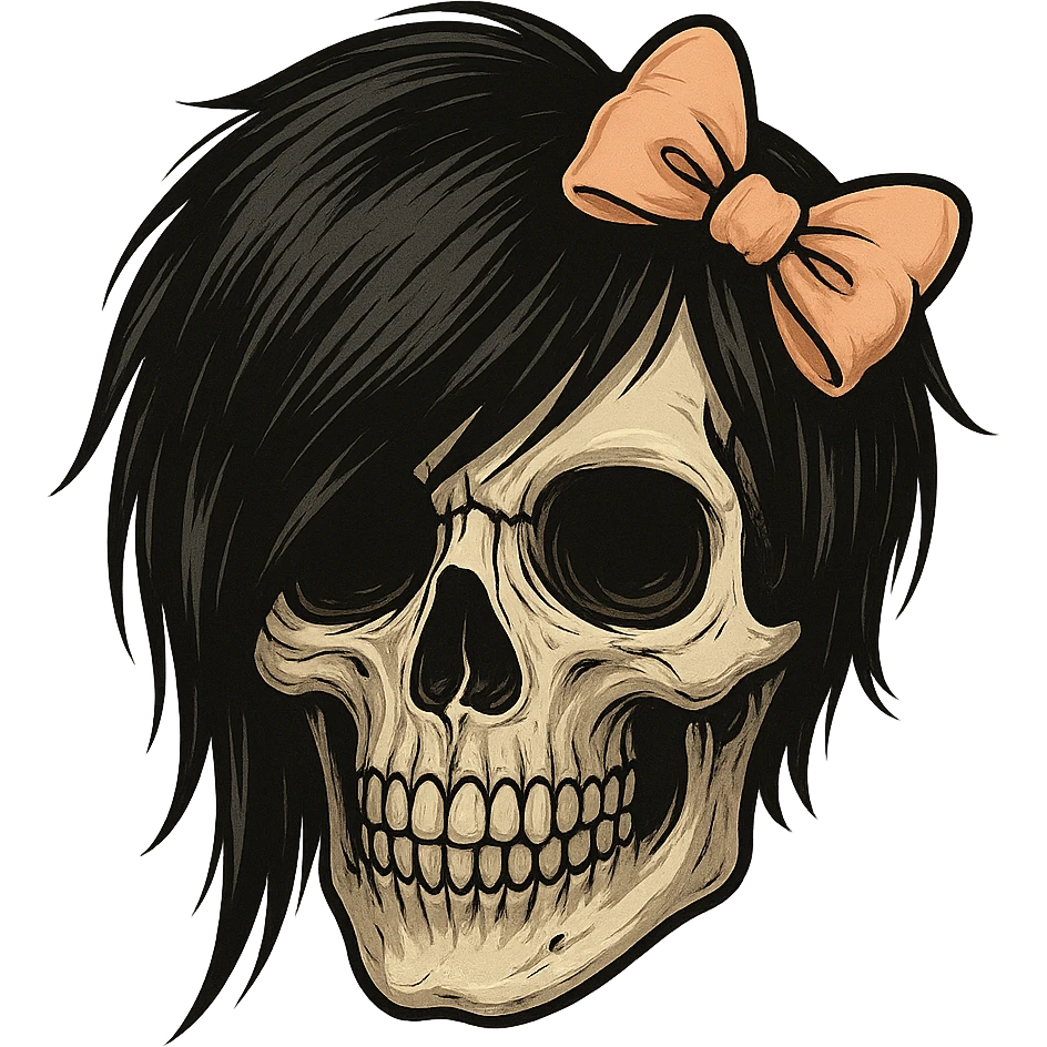 emo skull with pastel orange bow emoji