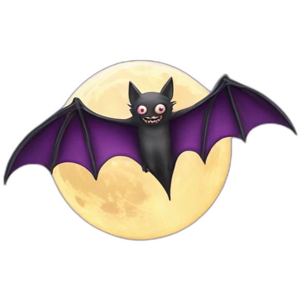 realistic full moon dripping purple behind with vampire bat wings flying in front emoji