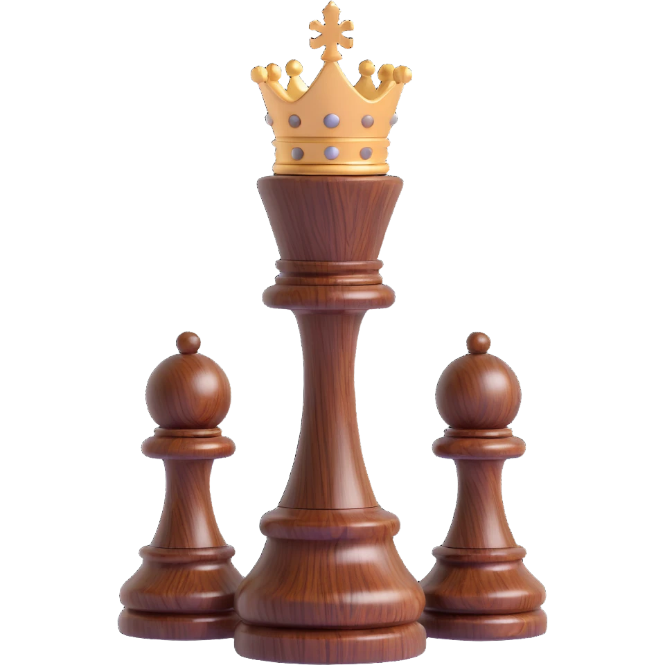 chess queen, 3D style, dark wood texture, elegant, high-gloss finish, no text emoji