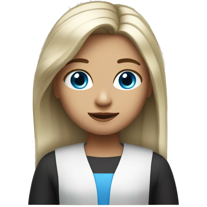 Girl whit light straight hair, blue eyes and judge face emoji