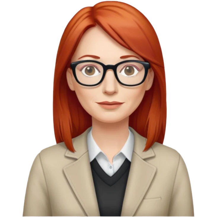 middle age Red head long straight hair pale skin wearing glasses emoji