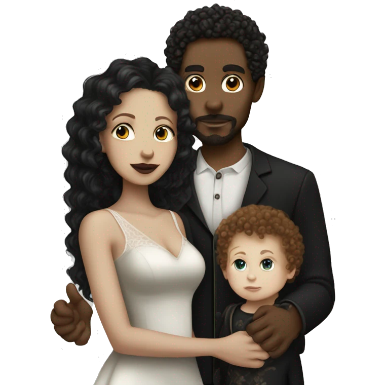 Gothic mixed wife white sking brown curly haired husband and a light skinned baby boy emoji