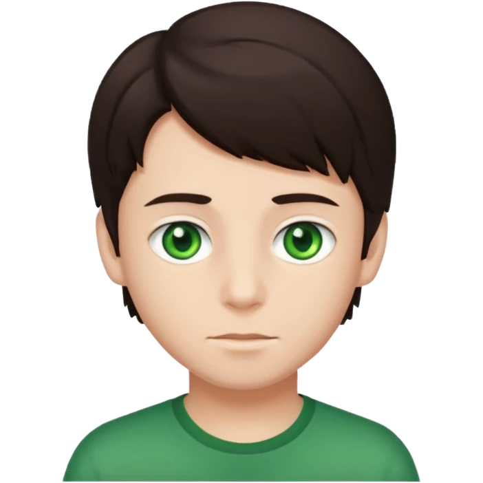 A boy with dark brown hair and striking green eyes. emoji