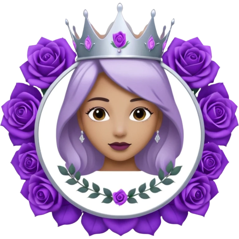 Purple shadow rose flower silver circle plaque with silver tiara emoji
