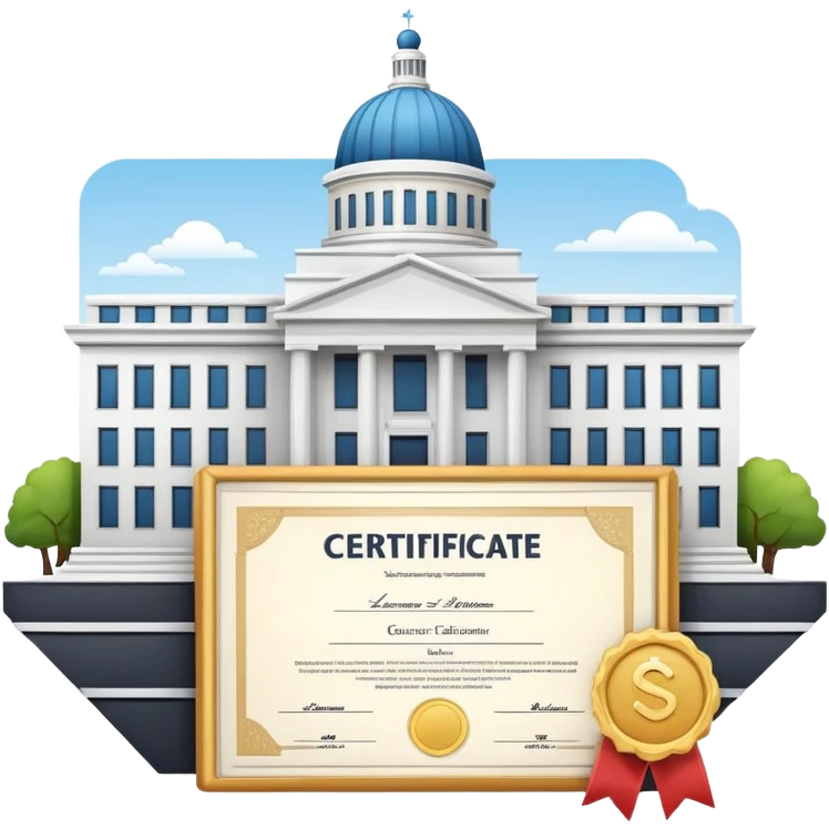 Government building with a certificate document in front emoji