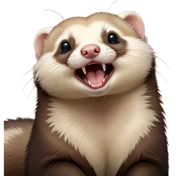Cinematic Cute Yawning sable ferret Portrait Emoji, Head tilted slightly with an exaggerated, wide-open yawn, showcasing a long, flexible body with a plush fur in soft brown and cream, droopy, drowsy eyes, and a relaxed expression, Simplified yet irresistibly endearing features, highly detailed, glowing with a soft, cozy natural glow, high shine, relaxed yet expressive, stylized with a dash of whimsical charm, soft glowing outline, capturing the essence of a sleepy yet affectionate sable ferret that seems ready to curl up for a nap! emoji