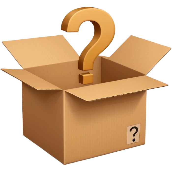 open cardboard box with questionmark emoji
