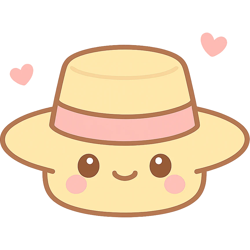 Amish straw hat, kawaii style, emoji aesthetic, cute and simple, soft pink color palette, no text emoji