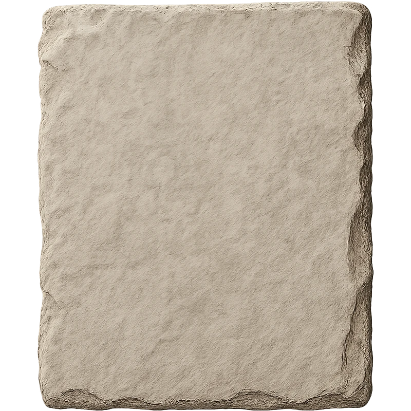 a rectangular stone slab with jagged, chipped edges, natural stone color, no background emoji