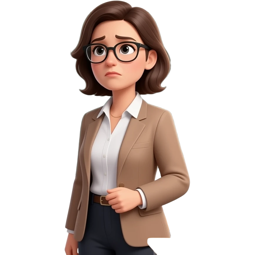 A photorealistic portrait of a female teacher in her 30s wearing glasses, standing in a school classroom. She has a skeptical look, looking up at the viewer with calmdown. Next to her, a large blackboard has the text 'Who is Hasbulla?' written in messy chalk. Soft overhead classroom emoji